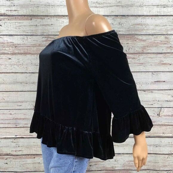 Sanctuary Clothing Women Julia Velvet Pullover Blouse Blue Size S - Picture 5 of 10